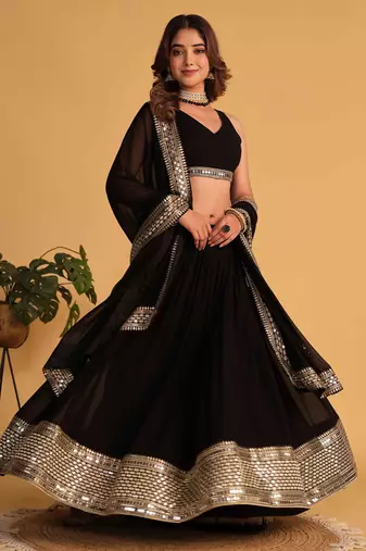 black georgette lehenga set choli with dupatta with zari embroidery