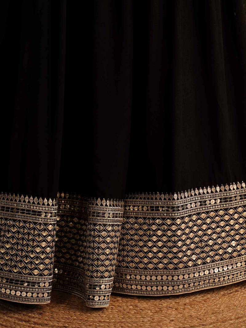 Black Georgette Bollywood Lehenga Choli Set with Stunning Zari Embroidery