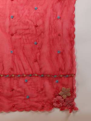 women red silk blend solid embroidered straight regular kurta pant with dupatta 2