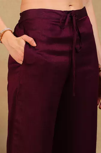 women purple silk blend solid embroidered flared empire kurta pant with dupatta