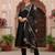 women black silk blend solid embroidered flared empire kurta pant with dupatta