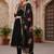 women black silk blend solid embroidered flared empire kurta pant with dupatta