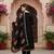 women black silk blend solid embroidered flared empire kurta pant with dupatta
