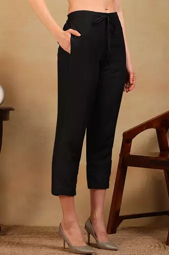 women black silk blend solid embroidered flared empire kurta pant with dupatta