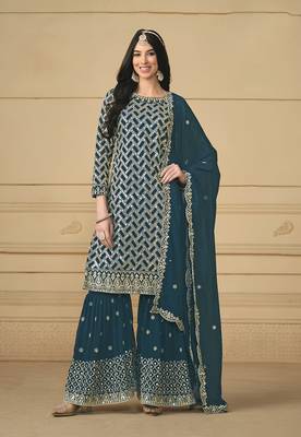 Teal georgette embroidered designer salwar suit 3