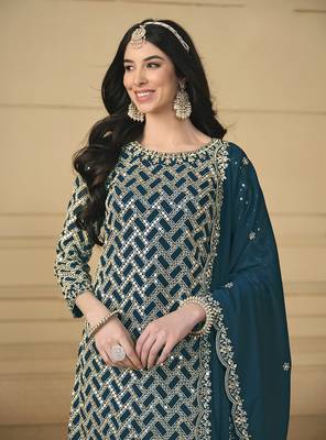 Teal georgette embroidered designer salwar suit 5