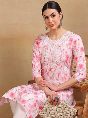 women white cotton blend embroidered ethnic printed straight kurta 1