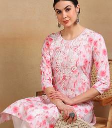 women white cotton blend embroidered ethnic printed straight kurta
