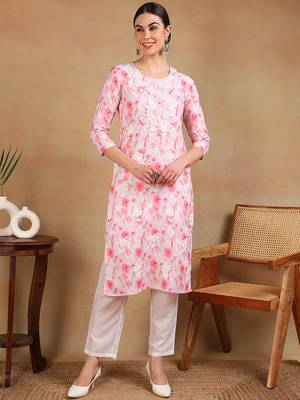 women white cotton blend embroidered ethnic printed straight kurta 4
