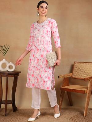 women white cotton blend embroidered ethnic printed straight kurta 5