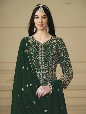 Faux georgette embroidered green anarkali salwar suit 3