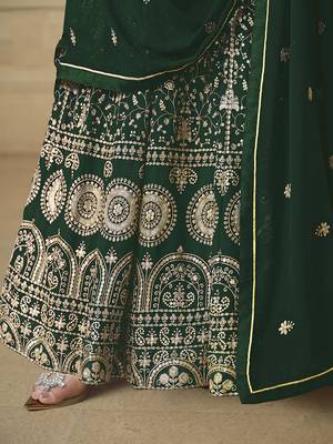 Faux georgette embroidered green anarkali salwar suit 4