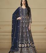 Faux georgette embroidered navy blue anarkali salwar suit