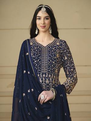 Faux georgette embroidered navy blue anarkali salwar suit 4