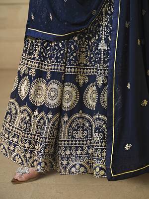 Faux georgette embroidered navy blue anarkali salwar suit 5