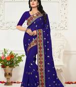 Navy Blue Zari Resham Embroidery Georgette Saree