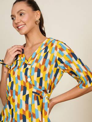 Winered woman abstract print blazer style co-ord set 5