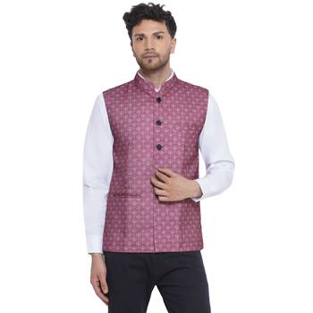 Veera paridhaan cotton printed nehru jacket for men (pink) 1