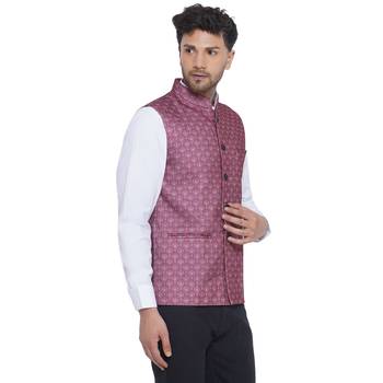 Veera paridhaan cotton printed nehru jacket for men (pink) 2