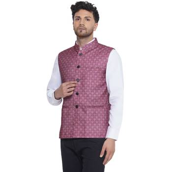 Veera paridhaan cotton printed nehru jacket for men (pink) 3