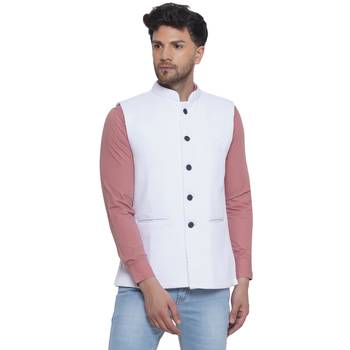 Veera paridhaan cotton knitted nehru jacket for men (white) 1