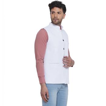 Veera paridhaan cotton knitted nehru jacket for men (white) 2