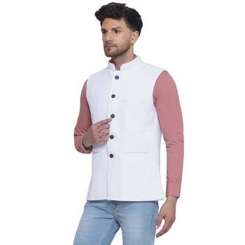 Veera paridhaan cotton knitted nehru jacket for men (white) 3