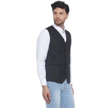 solid slub waist coat for men (black) 2