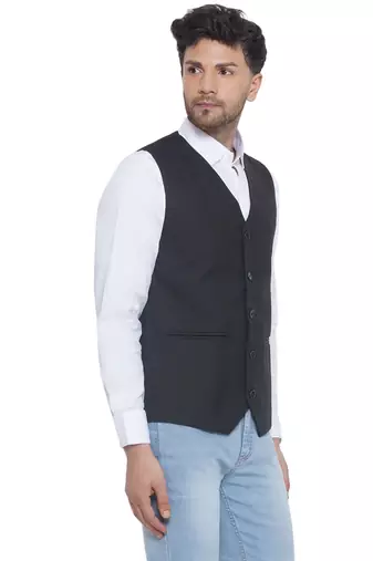 solid slub waist coat for men (black)