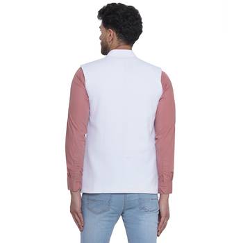 Veera paridhaan cotton knitted nehru jacket for men (white) 4