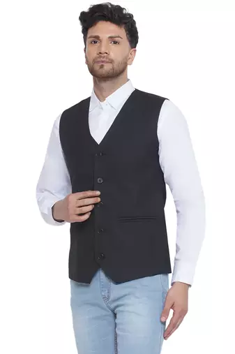 solid slub waist coat for men (black)