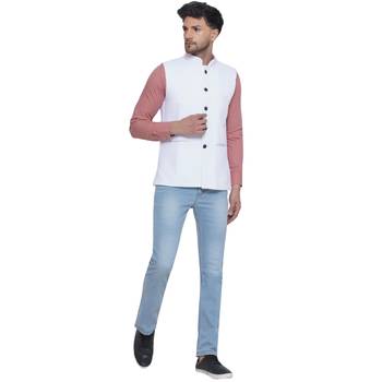 Veera paridhaan cotton knitted nehru jacket for men (white) 5