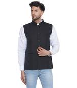 solid slub nehru jacket for men (black)