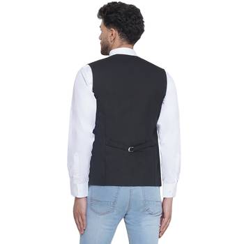 solid slub waist coat for men (black) 4