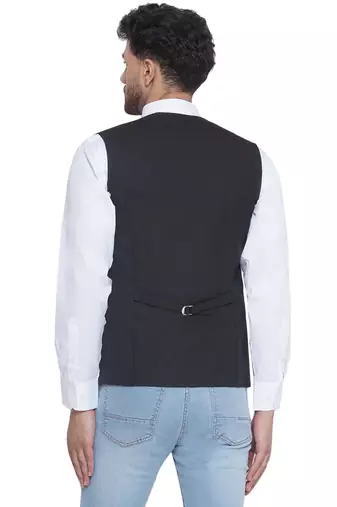 solid slub waist coat for men (black)