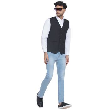 solid slub waist coat for men (black) 5