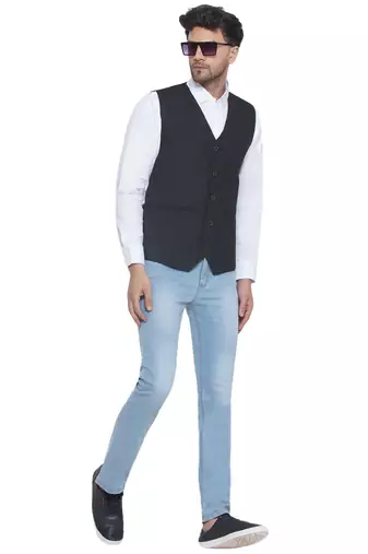 solid slub waist coat for men (black)