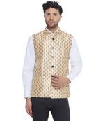 Veera paridhaan jacquard printed nehru jacket for men (gold beige)