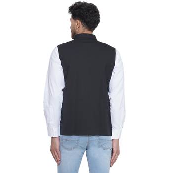 solid slub nehru jacket for men (black) 4