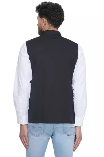 solid slub nehru jacket for men (black)