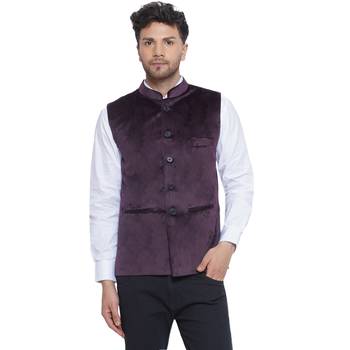 velvet solid nehru jacket for men(wine) 1