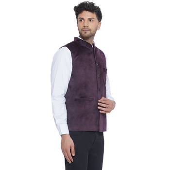velvet solid nehru jacket for men(wine) 2
