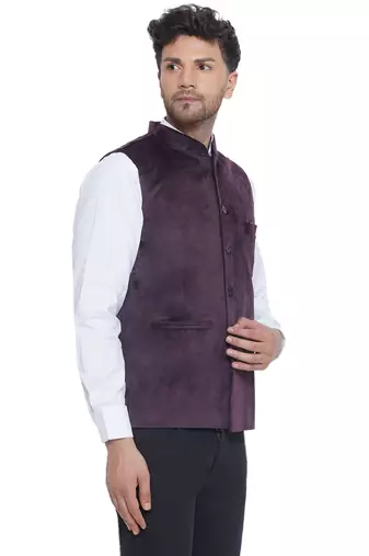 velvet solid nehru jacket for men(wine)