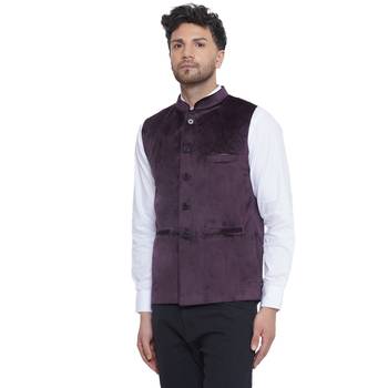 velvet solid nehru jacket for men(wine) 3