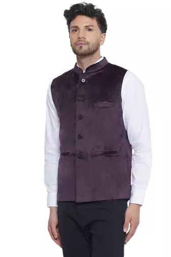 velvet solid nehru jacket for men(wine)