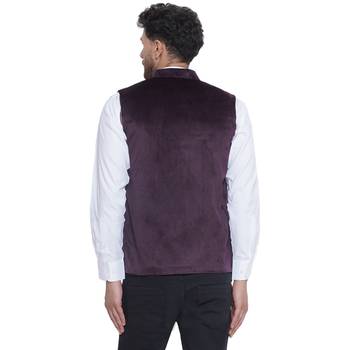 velvet solid nehru jacket for men(wine) 4