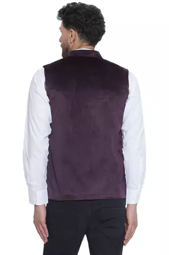 velvet solid nehru jacket for men(wine)