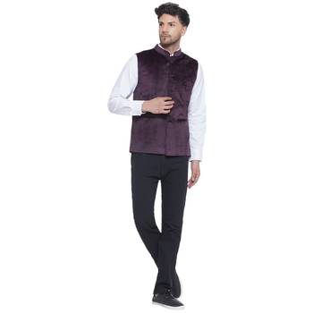 velvet solid nehru jacket for men(wine) 5