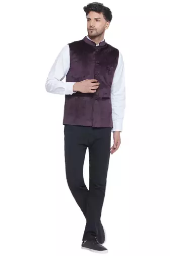 velvet solid nehru jacket for men(wine)