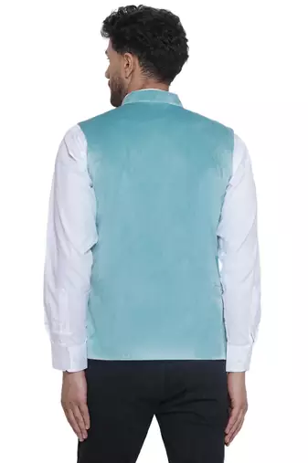 velvet solid nehru jacket for men(turquoise)